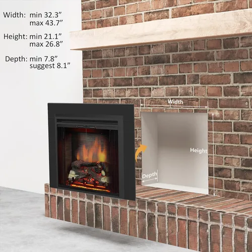 Miniatura 4 de PuraFlame Klaus - Inserto eléctrico para chimenea de 33" x 21", con kit de molduras, sonido de chispas de fuego, tronco de resina, puerta de vidrio