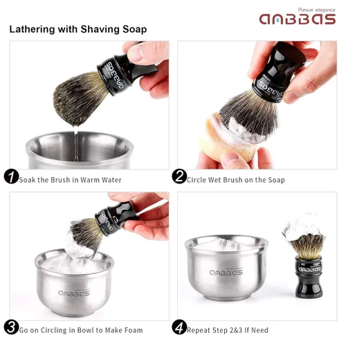 Miniatura 3 de Anbbas Brocha de afeitar de pelo de tejón, soporte, cuenco de espuma, jabón de 3.5 onzas, maquinilla de afeitar recta con bolsa y corte de afeitar