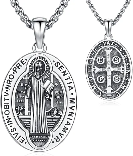 Miniatura 180 de Odinstone Collar de plata de ley 925 con medalla de San Miguel/San Cristóbal/San Benito/Crucifijo de Jesús/San Uriel/Arcángel Rafael para hombres
