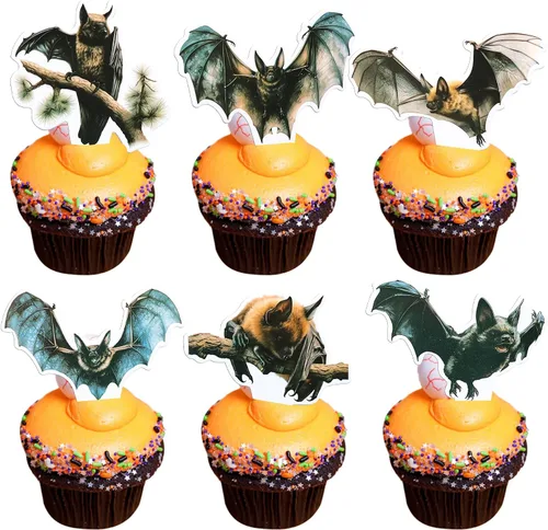 Miniatura 17 de Gyufise 24 adornos de Halloween para cupcakes con purpurina negra para dulce o truco de Halloween, decoraciones para baby shower, niños y niñas