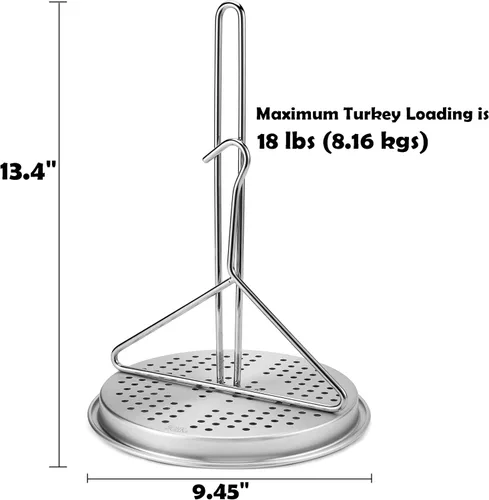 Miniatura 5 de Juego de estante para freidora de pollo para pavos, estante para freír y gancho elevador de mango, soporte vertical de acero inoxidable, bandeja