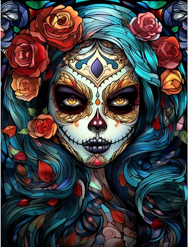 Pintura de diamantes de calavera de azúcar 5D, kit de numeración de maquillaje de esqueleto de moda, arte de pared de rosa roja, arte de pared con