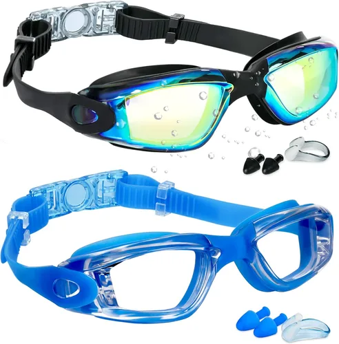 Miniatura 13 de EWPJDK Gafas de natación – Paquete de 2 gafas de natación antivaho sin fugas para adultos, mujeres y hombres Aqua & Bright Rose