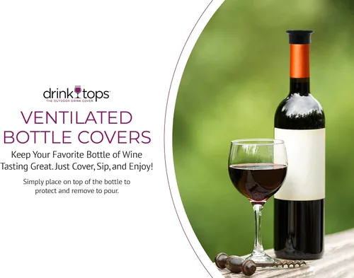 Miniatura 3 de Drink Tops - Fundas para botellas ventiladas, paquete de 2, color negro y blanco, fundas de silicona sin BPA para proteger el vino de elementos al