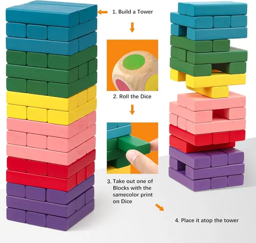 Miniatura 3 de Juego de mesa de bloques de madera para niños, 48 piezas