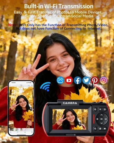 Miniatura 5 de Cámara digital 1080P para enfoque automático de fotografía, cámara WiFi de 50 MP con pantalla abatible de 3 pulgadas y 180° para YouTube, cámara