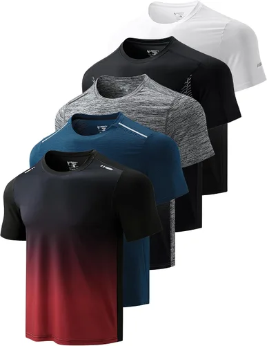 Miniatura 12 de Paquete de 5 camisetas de manga corta para hombre con cuello redondo y de secado rápido Camisetas atléticas para correr, entrenar en el gimnasio