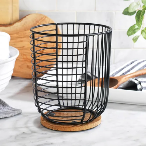 Miniatura 6 de Soporte para cápsulas de café MosJos - Soporte de taza K de alambre negro con base de madera - Diseño delgado de gran capacidad - Decoración moderna
