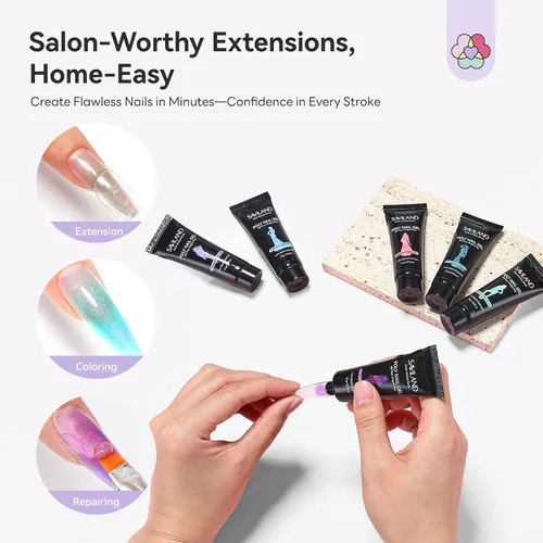 Miniatura 6 de SAVILAND Kit de uñas de poligel sin hema: 6 colores de gel de poliéster de duración de 28 días, kit de uñas de gel de extensión de poli de gel