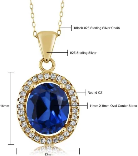 Miniatura 81 de Gem Stone King Collar con colgante de plata chapada en oro amarillo de 18 quilates de 0.433 x 0.354 in con piedra natal ovalada para mujer