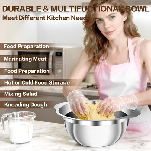 Miniatura 6 de Colador de acero inoxidable con tazón para mezclar, lavadora de arroz, colador para cocina, colador de arroz, lavado de frutas y verduras, colador