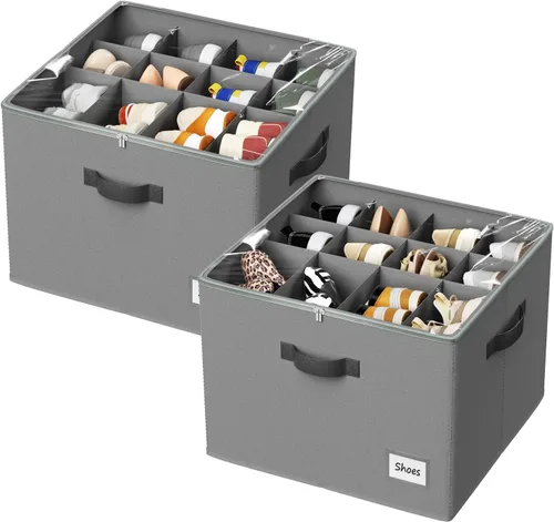 Miniatura 9 de PHINOX Organizador de zapatos para armario, paquete de 2 cajas organizadoras de zapatos de tela, contenedores de almacenamiento de zapatos