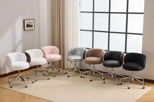 Miniatura 5 de VINGLI Bonita silla de escritorio giratoria pequeña y cómoda con ruedas, soporte lumbar ergonómico de respaldo bajo para tocador/técnico de uñas