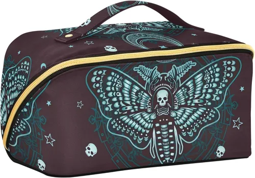 Miniatura 19 de Bolsa Organizadora de Maquillaje, Bolsa de Maquillaje de Halloween con Murciélagos Negros y Cielo Nocturno con Estrellas, Bolsa de Maquillaje