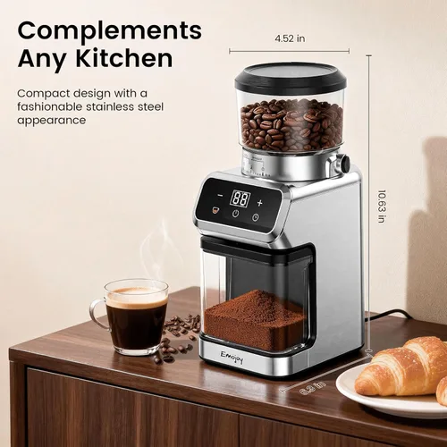 Miniatura 2 de Molinillo eléctrico de café de rebabas, 30 ajustes de molienda, molinillo de café Emojoy para uso doméstico, pantalla táctil y panel de control LED