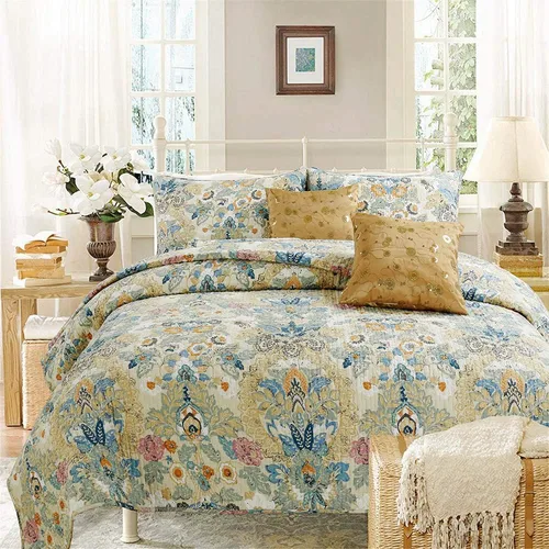 Miniatura 9 de Cozy Line Home Fashions Lelia Rosa Pink Floración Floral Vintage Amarillo Juego de Ropa de Cama Edredón Reversible 100% Algodón, Colcha Cubrecama