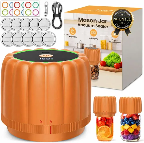 Miniatura 11 de Kit de sellado al vacío de tarros Mason eléctrico mejorado 2026 con tapas Mason de boca ancha y regular, bomba de vacío automática de 80 kpa