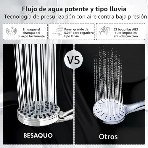 Miniatura 3 de BESAQUO Cabezal de ducha, cabezal de ducha de alta presión de 10 funciones con mano, modo de pausa integrado y lavado a presión, boquillas que