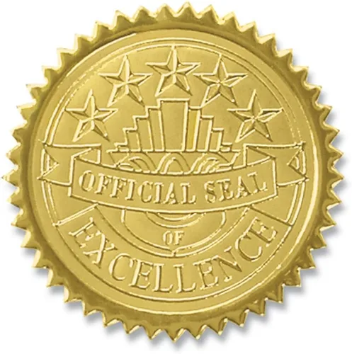 PaperDirect Sello oficial de excelencia en relieve para certificado de lámina dorada, 2 pulgadas, autoadhesivos, 100 unidades, sellos en relieve