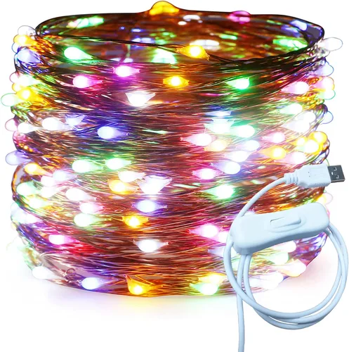 Miniatura 24 de RUICHEN Alambre de cobre de 33 pies, 100 luces LED USB con interruptor de encendido/apagado, verde