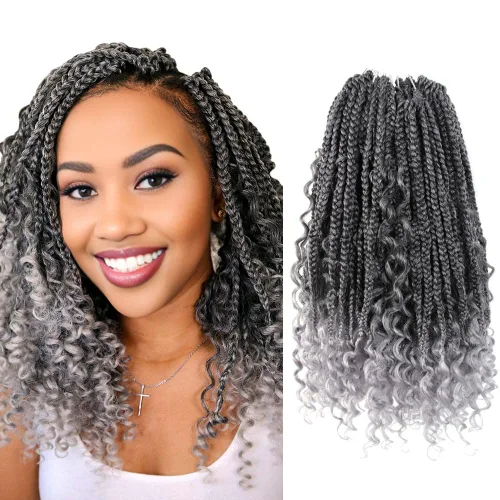 Miniatura 15 de Niseyo - Caja diosa con trenzas de pelo a crochet de 8 pulgadas, paquete de 8 unidades, trenzas de caja a crochet cortas, extremos rizados