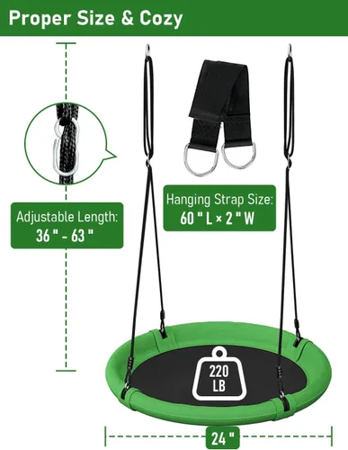 Miniatura 3 de Juego de columpio de árbol de platillo de 24 pulgadas para niños y adultos, asiento de columpio volador ajustable para patio trasero o patio