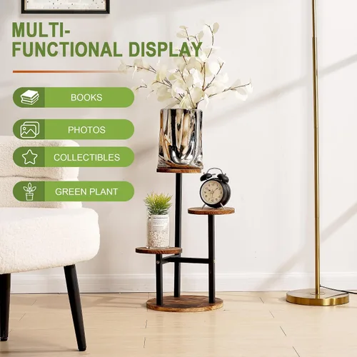 Miniatura 5 de VECELO Soporte para Plantas de 3 Niveles Interior y Exterior, Estante Alto de Metal y Madera para Flores y Múltiples Plantas, Pequeño Estante