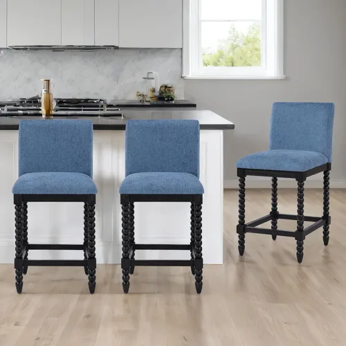 Miniatura 15 de DUHOME Taburete de mostrador de husillo con asiento acolchado de resorte, taburetes de bar de madera de granja de 26 pulgadas de altura