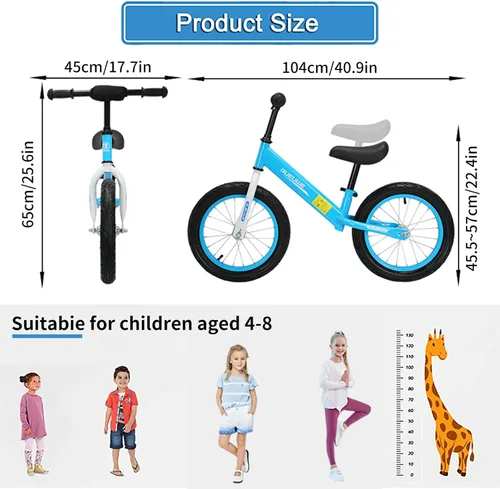 Miniatura 6 de Bicicleta de equilibrio de 16 pulgadas para niños de 4, 5, 6, 7, 8 años, bicicletas sin pedales, bicicleta de entrenamiento con asiento ajustable