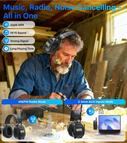 Miniatura 2 de Digital AM FM Radio Headphones, Hearing Protection Earmuff for Adult, 30dB SNR for Mowing, Construction, Chainsaw