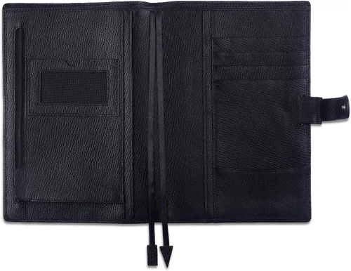 Miniatura 2 de Funda para planificador de cuero genuino A5 Organizador personal, compatible con cuadernos planificadores A5 de tamaño Stalogy Hobonichi (Negro)