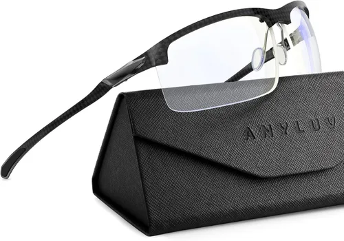 ANYLUV Gafas de luz azul para hombre, lentes de bloqueo de luz azul, templo de fibra de carbono, gafas de computadora para juegos, antifatiga ocular