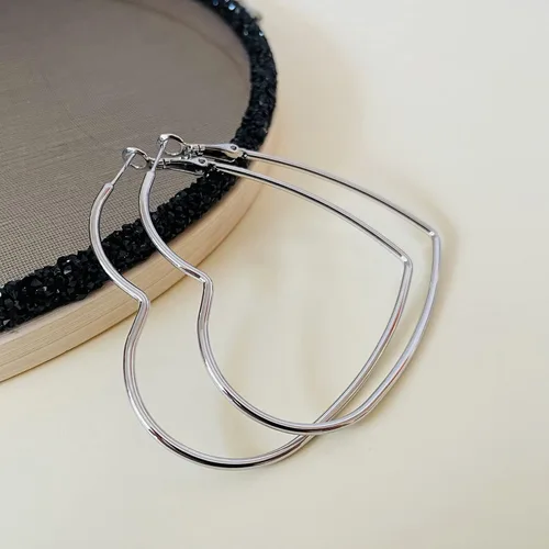 Miniatura 4 de Aretes de aro, joyería de moda, aretes de aro grandes geométricos con forma de corazón para mujer
