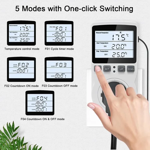 Miniatura 3 de KETOTEK Termostato de enchufe controlador de temperatura digital con retroiluminación LCD 120V, enchufe de control de temperatura de calefacción