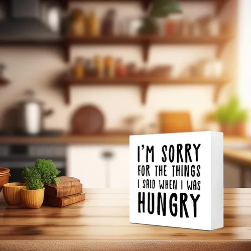 Miniatura 7 de LVQHI Letrero rústico con texto en inglés "I Sorry for the Things I Said When I Was Hungry", divertidos letreros de madera de cocina, caja de madera