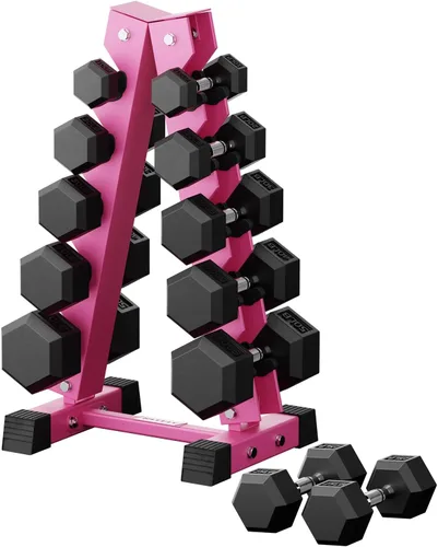 Miniatura 29 de RitFit Juego de mancuernas hexagonales de goma de 250 libras/300 libras/350 libras/550 libras/650 libras con estante de pesas, múltiples opciones