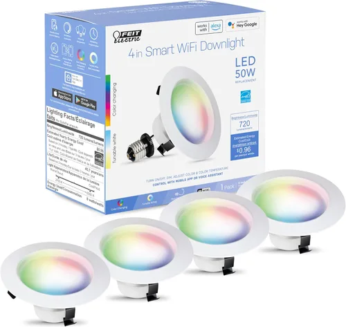 Miniatura 10 de Feit Electric Lámpara empotrable inteligente WiFi de 4 pulgadas con caja de conexión, RGBW que cambia de color + blanco sintonizable, compatible