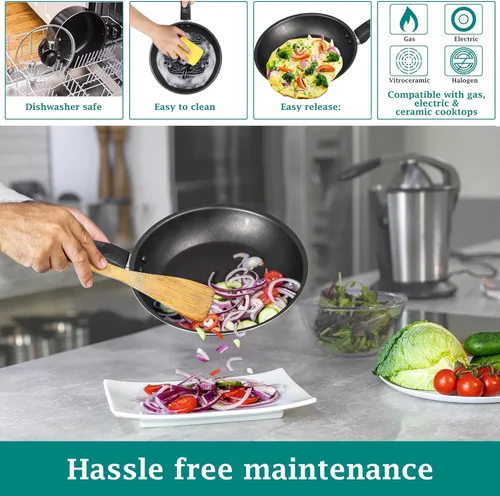 Miniatura 3 de Juego de utensilios de cocina de aluminio antiadherente de 7 piezas, ollas y sartenes, juegos de ollas y sartenes antiadherentes con tapas para Negro