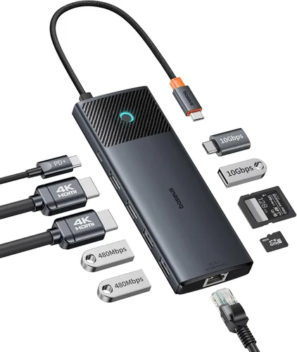 Miniatura 9 de Baseus Adaptador USB C a HDMI, estación de acoplamiento USB C 4K a 60Hz, concentrador USB C 7 en 1 con 3 USB-A, PD 100W, lector de tarjetas TF/SD
