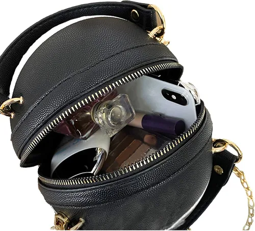 Miniatura 5 de Fozehlad Bolso de hombro en forma de baloncesto para mujer, lindo mini bolso cruzado para niñas, bolso de mensajero de cuero PU redondo monedero