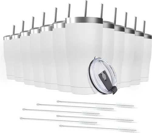 Miniatura 8 de Paquete de 8 vasos de acero inoxidable de 30 onzas a granel reutilizables con tapa, taza de café con recubrimiento de polvo de doble pared