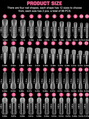 Miniatura 2 de EBANKU - 96 piezas de kit de formas de uñas de doble cara, transparentes y mate, molde de uñas completo, puntas para extensión de uñas acrílicas