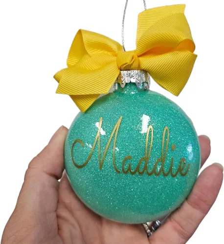 Miniatura 2 de Adorno de Navidad personalizado relleno de purpurina hecho a medida, regalo ideal para fiesta de intercambio de regalos de oficina (Aqua)