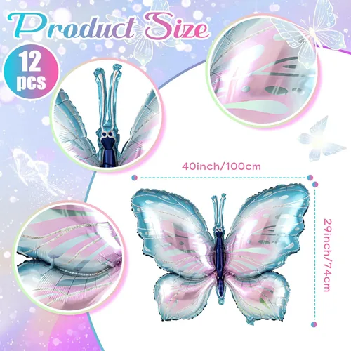 Miniatura 2 de Poen 12 globos de mariposa moradas de 40 pulgadas a granel, globos de mariposa de hadas para decoraciones temáticas de mariposas, bodas, cumpleaños
