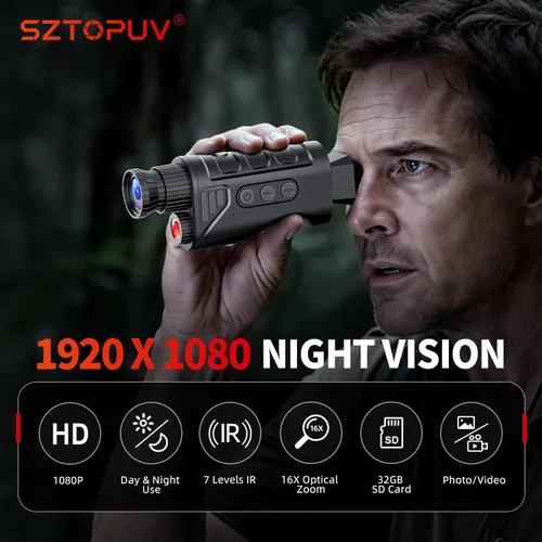Miniatura 2 de Monóculo de visión nocturna, alcance portátil de visión nocturna para caza al aire libre, camping, gafas de visión nocturna infrarroja digital