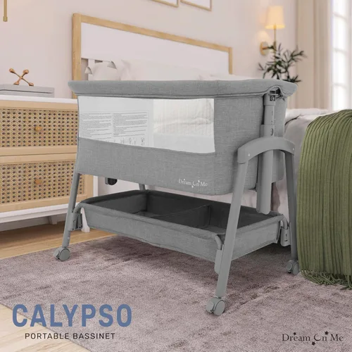 Miniatura 2 de Dream On Me Calypso - Moisés portátil con ruedas, altura ajustable, moisés plegable para bebé con laterales de malla transpirable, colchón de Gris