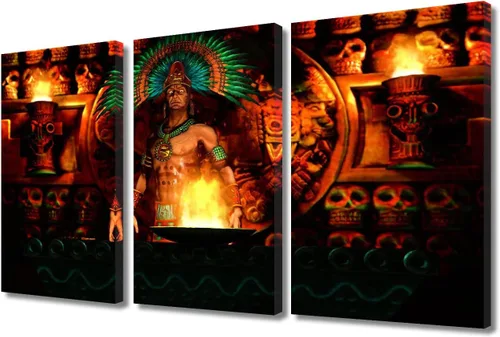 Miniatura 47 de Arte de pared de 3 piezas, pintura en lienzo del Día de los Muertos, Bailarín azteca, impresión sobre lienzo, festival mexicano, obra de arte