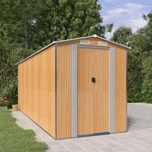 Miniatura 18 de Cobertizo de jardín de acero galvanizado marrón, 75.6 x 304.3 x 87.8 pulgadas, gran cobertizo de almacenamiento para exteriores con puertas
