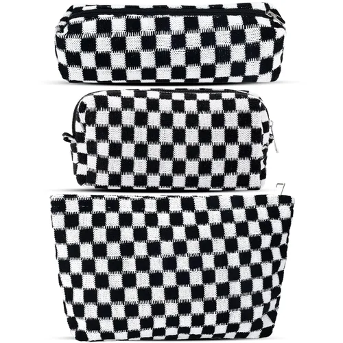Miniatura 8 de ZLFSRQ Bolsa de maquillaje a cuadros para mujer, grande y pequeña, juego de bolsa de cosméticos a cuadros, bolsas de aseo de viaje, bolsa de Cuadros