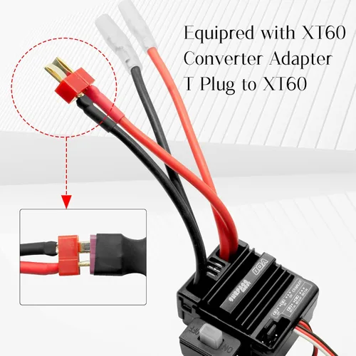 Miniatura 5 de OGRC 550 12T Motor cepillado 80A ESC Set con adaptador convertidor T-XT60 para 1/10 RC Truck Car Traxxas Slash 2WD 4 × 4 Arrma Granite Senton Typhon